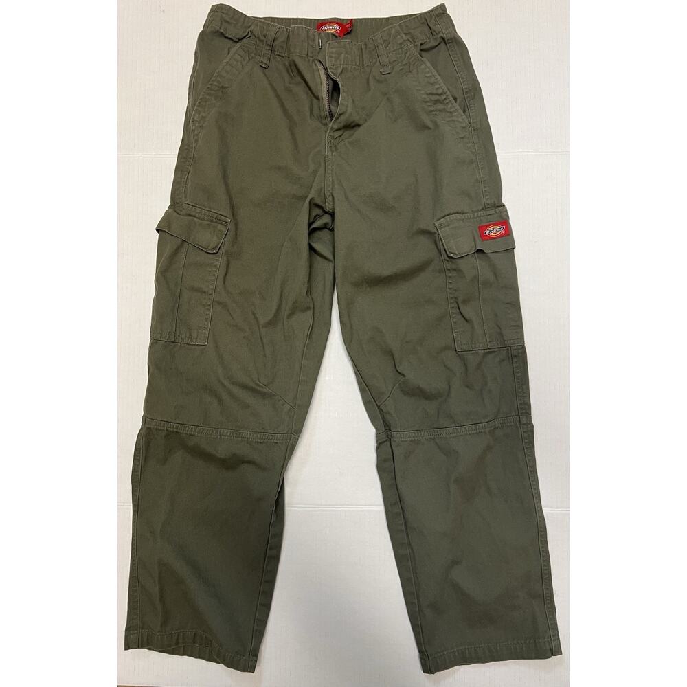 Dickies Juniors Relaxed Fit Straight Leg Cotton Cargo Pants Green Size 3R